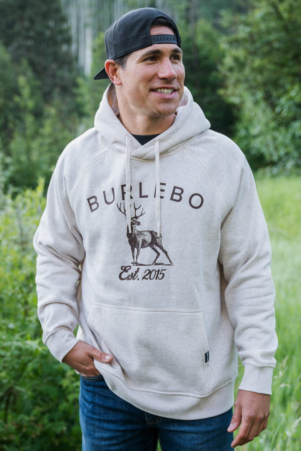 Burlebo-Fleece Hoodie-Whitetail Deer-Heather Oatmeal