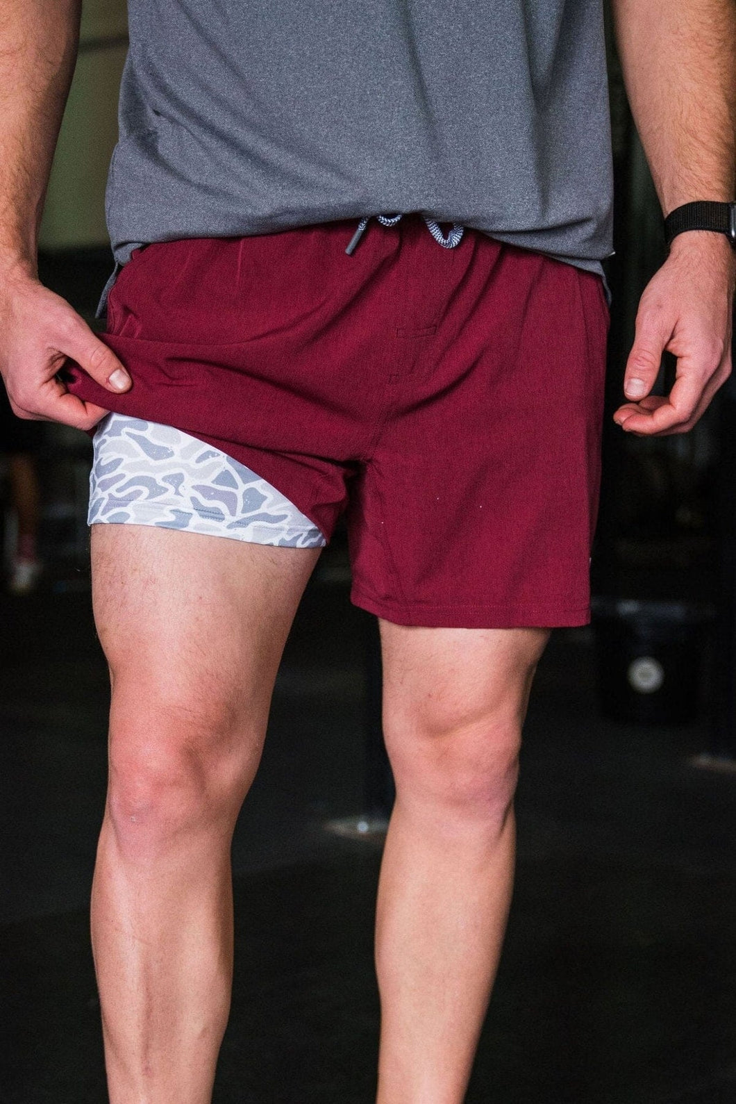 Burlebo-Athletic Shorts-Maroon/White Camo Liner